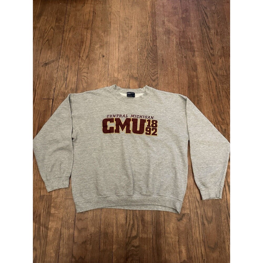 Vintage Central Michigan Chippewas Sweatshirt Mens L Gray CMU - Picture 1 of 11